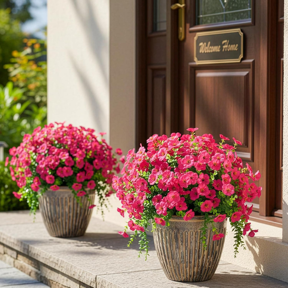 2 Potted Pink Hydrangea Artificial Flowers, Faux Hydrangea Outdoor