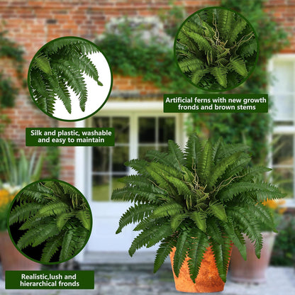36In Artificial Boston Ferns Bush, Set of 2 Large Faux Ferns Plants, 39 Branches Fake Ferns Vines for Home Living Room Decor, Indoor and Outdoor