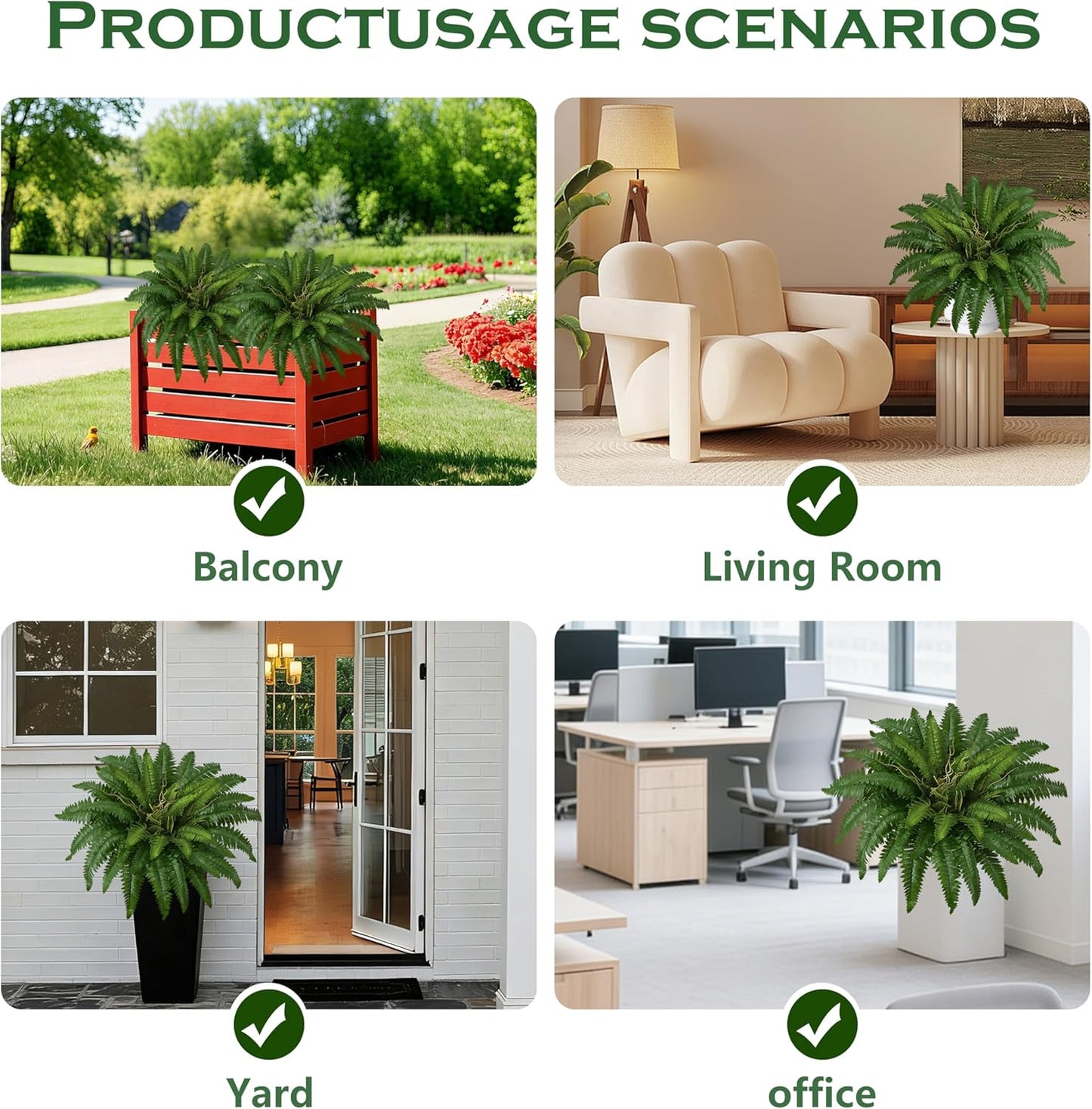 36In Artificial Boston Ferns Bush, Set of 2 Large Faux Ferns Plants, 39 Branches Fake Ferns Vines for Home Living Room Decor, Indoor and Outdoor
