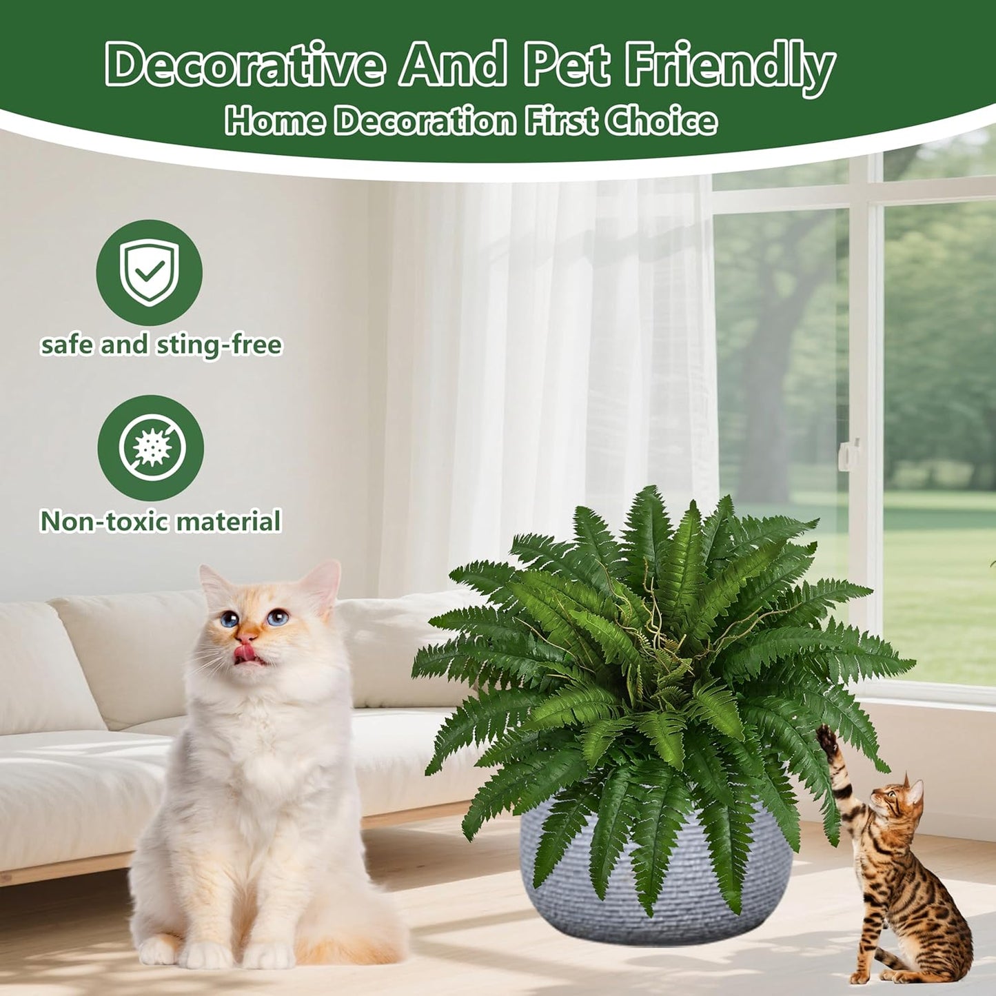 36In Artificial Boston Ferns Bush, Set of 2 Large Faux Ferns Plants, 39 Branches Fake Ferns Vines for Home Living Room Decor, Indoor and Outdoor
