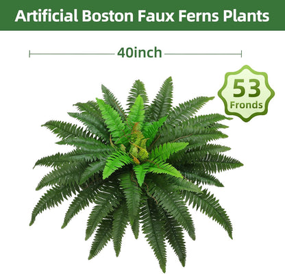 36In Artificial Boston Ferns Bush, Set of 2 Large Faux Ferns Plants, 39 Branches Fake Ferns Vines for Home Living Room Decor, Indoor and Outdoor