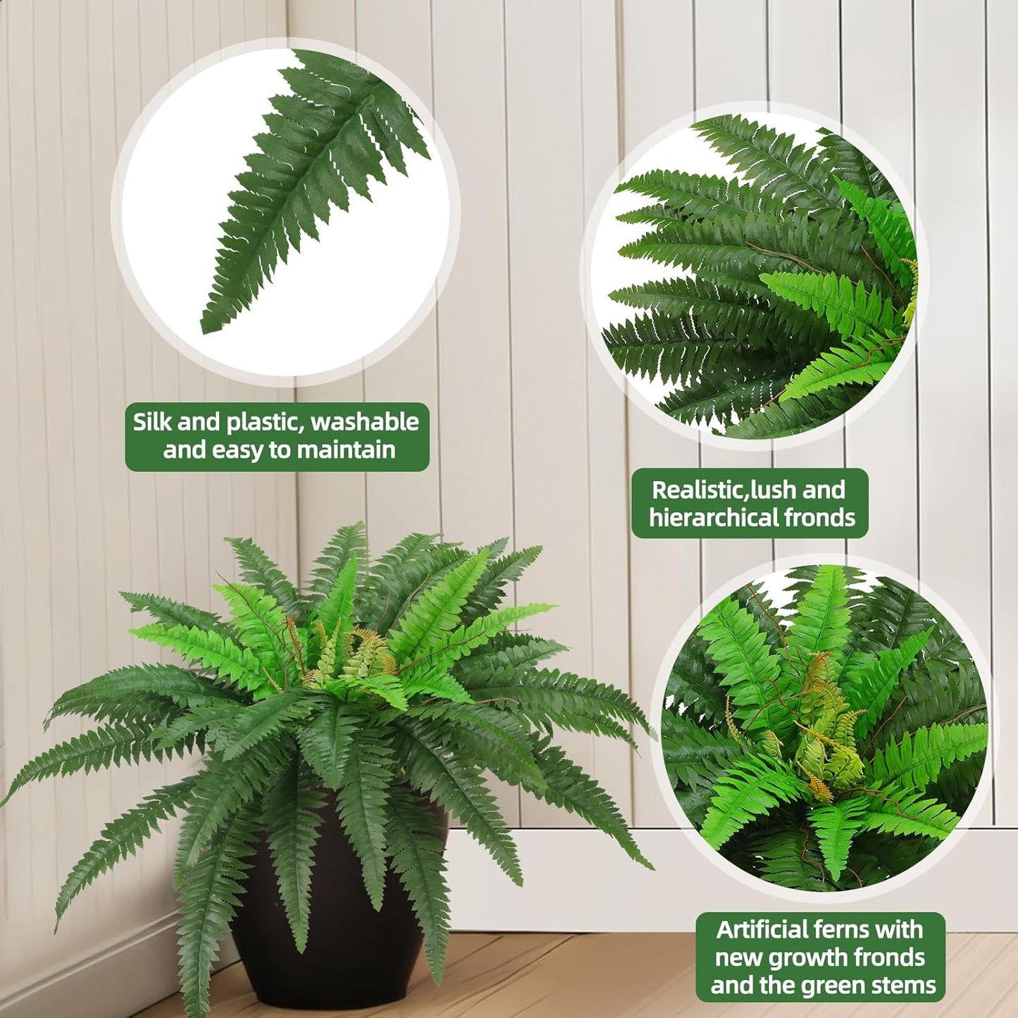36In Artificial Boston Ferns Bush, Set of 2 Large Faux Ferns Plants, 39 Branches Fake Ferns Vines for Home Living Room Decor, Indoor and Outdoor