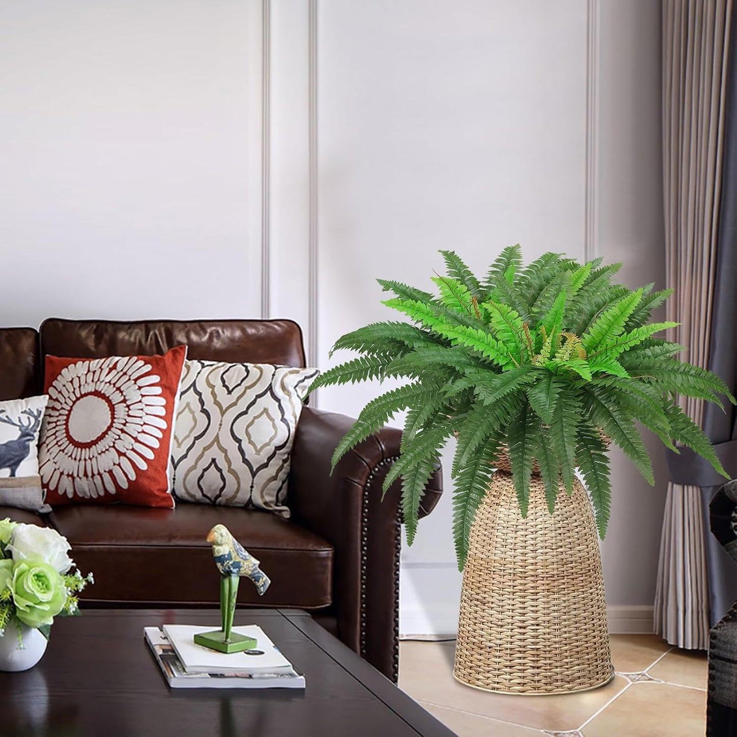 36In Artificial Boston Ferns Bush, Set of 2 Large Faux Ferns Plants, 39 Branches Fake Ferns Vines for Home Living Room Decor, Indoor and Outdoor
