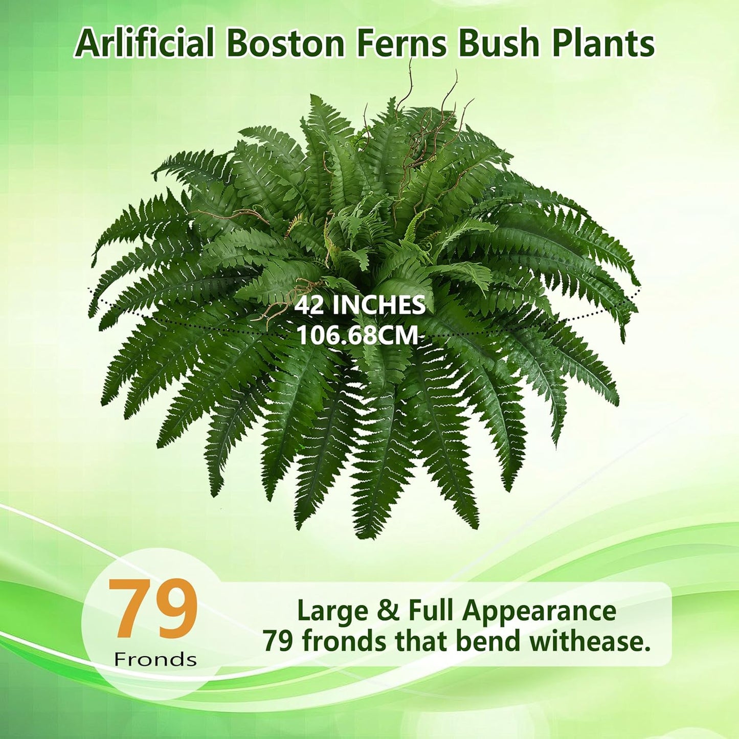 36In Artificial Boston Ferns Bush, Set of 2 Large Faux Ferns Plants, 39 Branches Fake Ferns Vines for Home Living Room Decor, Indoor and Outdoor