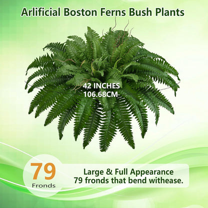 36In Artificial Boston Ferns Bush, Set of 2 Large Faux Ferns Plants, 39 Branches Fake Ferns Vines for Home Living Room Decor, Indoor and Outdoor