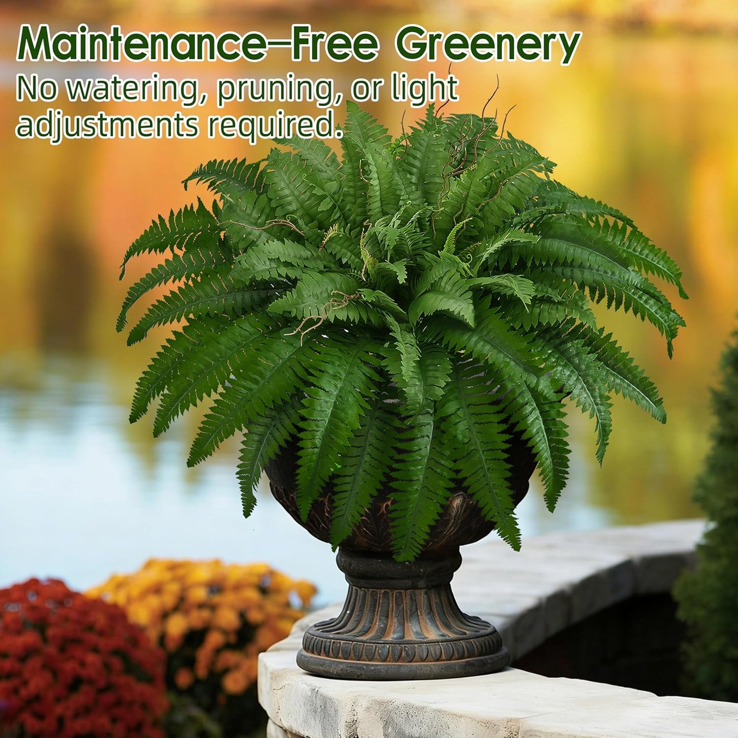36In Artificial Boston Ferns Bush, Set of 2 Large Faux Ferns Plants, 39 Branches Fake Ferns Vines for Home Living Room Decor, Indoor and Outdoor