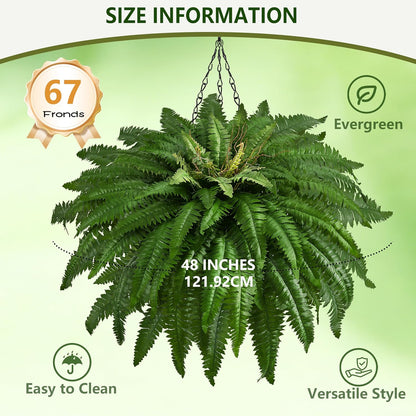 36In Artificial Boston Ferns Bush, Set of 2 Large Faux Ferns Plants, 39 Branches Fake Ferns Vines for Home Living Room Decor, Indoor and Outdoor