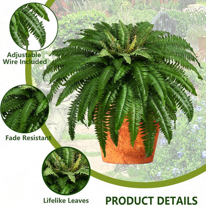 36In Artificial Boston Ferns Bush, Set of 2 Large Faux Ferns Plants, 39 Branches Fake Ferns Vines for Home Living Room Decor, Indoor and Outdoor