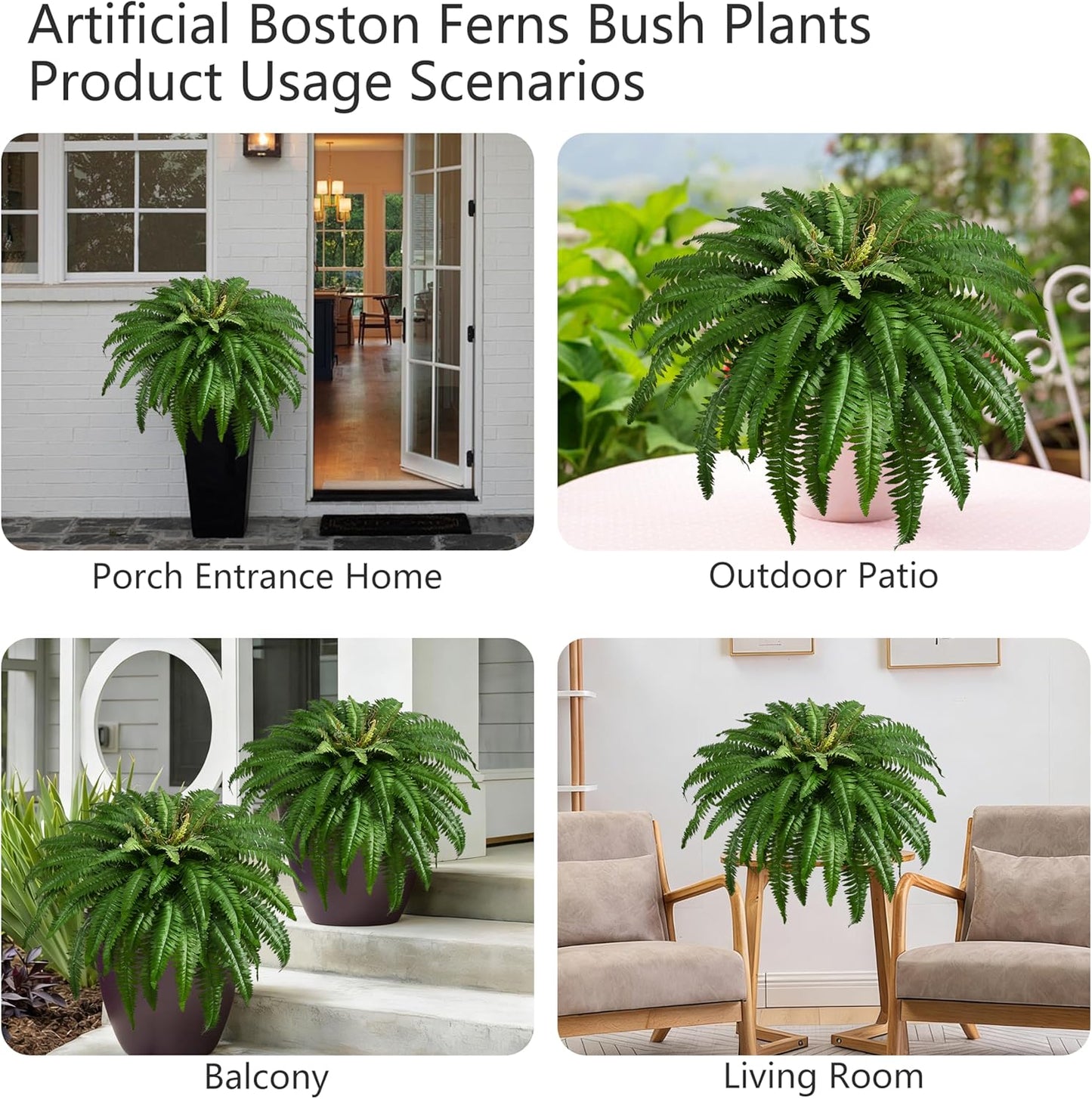 36In Artificial Boston Ferns Bush, Set of 2 Large Faux Ferns Plants, 39 Branches Fake Ferns Vines for Home Living Room Decor, Indoor and Outdoor