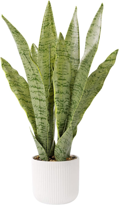 Artificial Realistic Snake Plant, White Pot, 21.5"