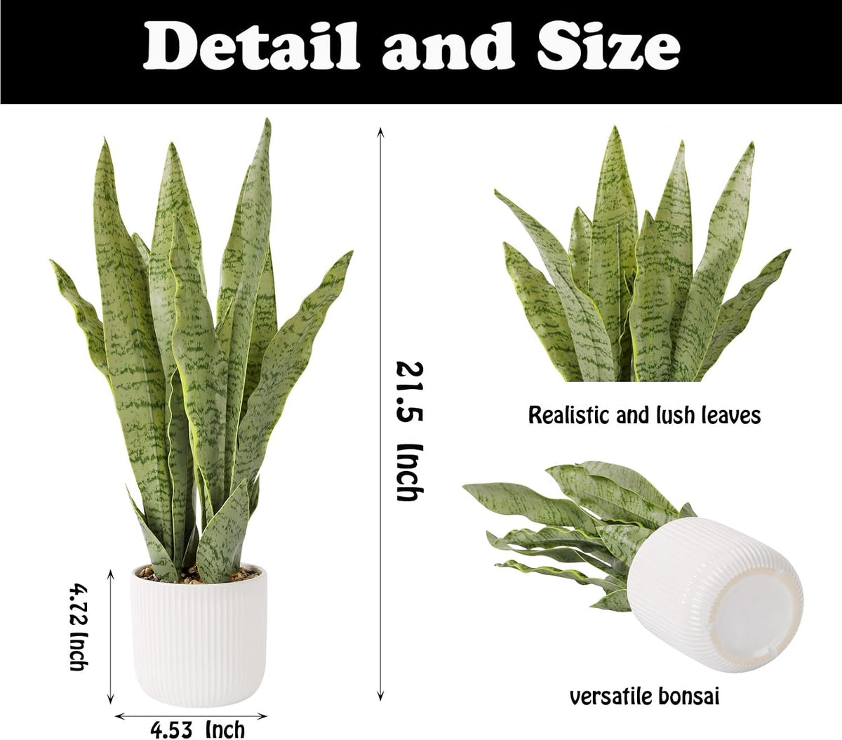 Artificial Realistic Snake Plant, White Pot, 21.5"