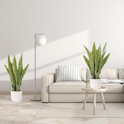 Artificial Realistic Snake Plant, White Pot, 21.5"