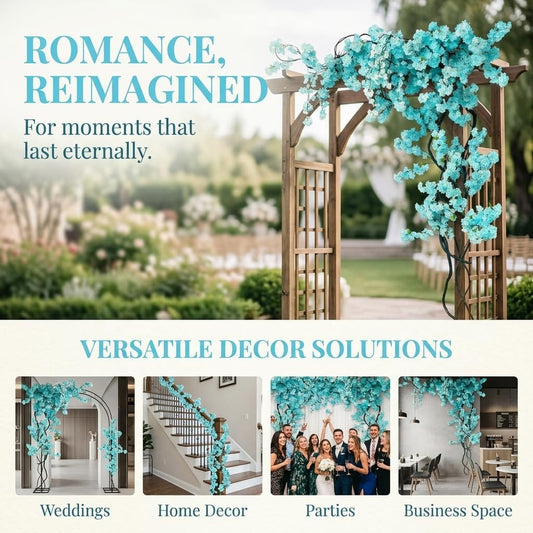 Blue Artificial Cherry Blossom Vines Trees with Fence