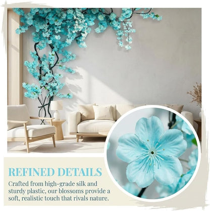 Blue Artificial Cherry Blossom Vines Trees with Fence