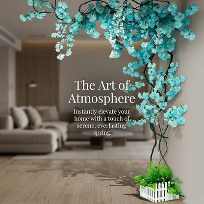 Blue Artificial Cherry Blossom Vines Trees with Fence