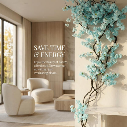 Blue Artificial Cherry Blossom Vines Trees with Fence
