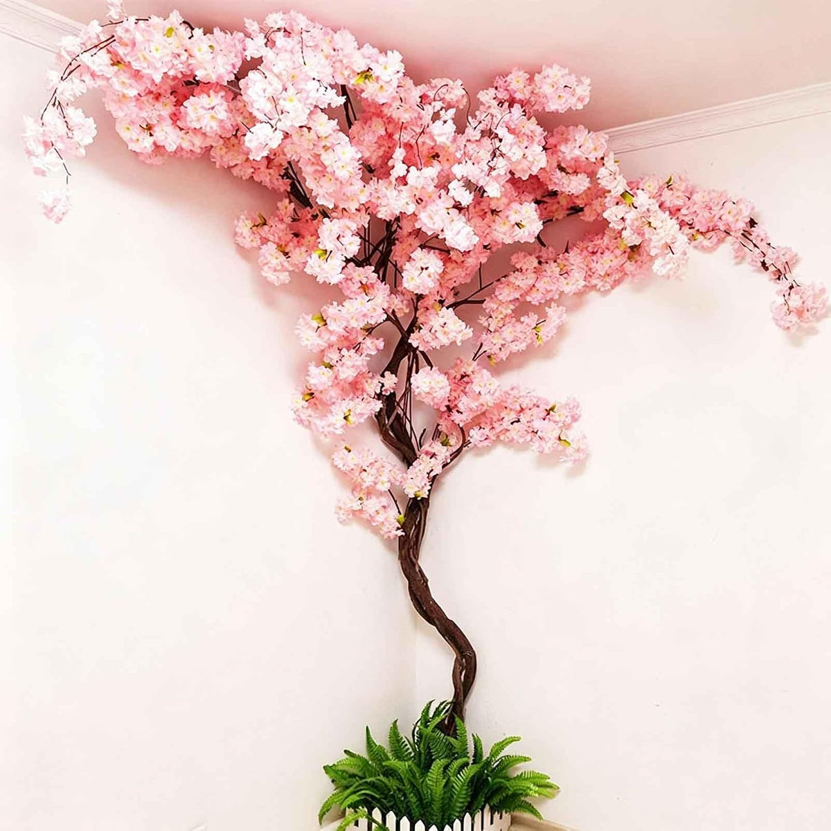 Blue Artificial Cherry Blossom Vines Trees with Fence
