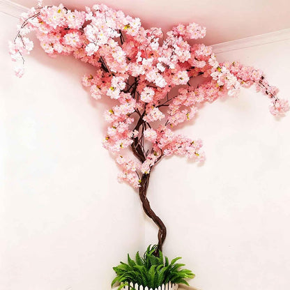 Blue Artificial Cherry Blossom Vines Trees with Fence