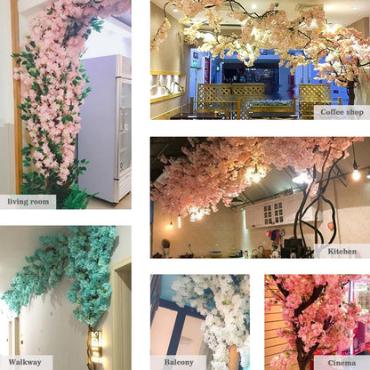 Blue Artificial Cherry Blossom Vines Trees with Fence