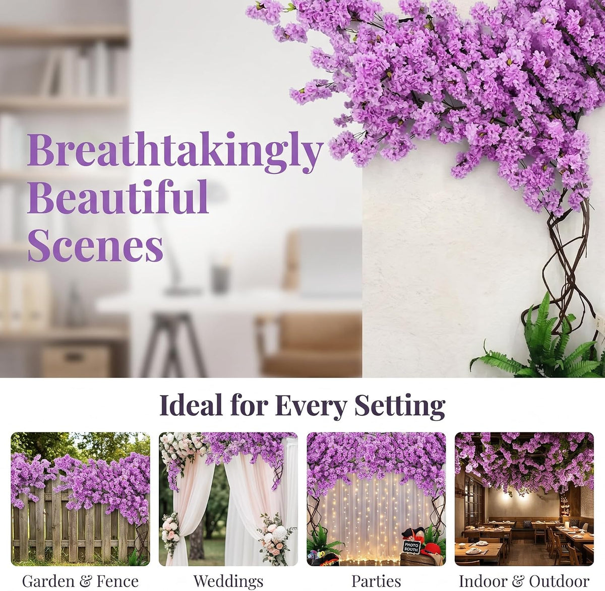 Blue Artificial Cherry Blossom Vines Trees with Fence