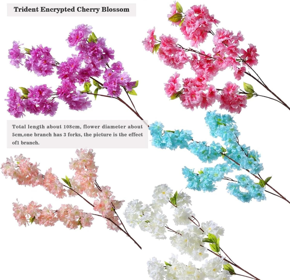Blue Artificial Cherry Blossom Vines Trees with Fence