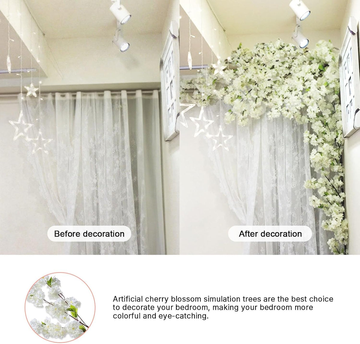 Blue Artificial Cherry Blossom Vines Trees with Fence