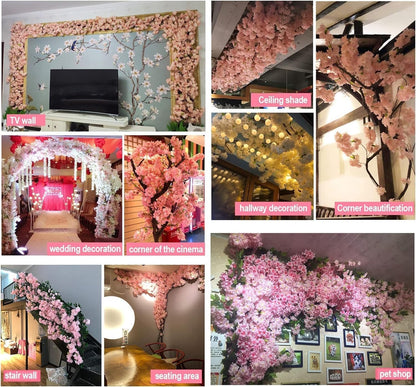 Blue Artificial Cherry Blossom Vines Trees with Fence
