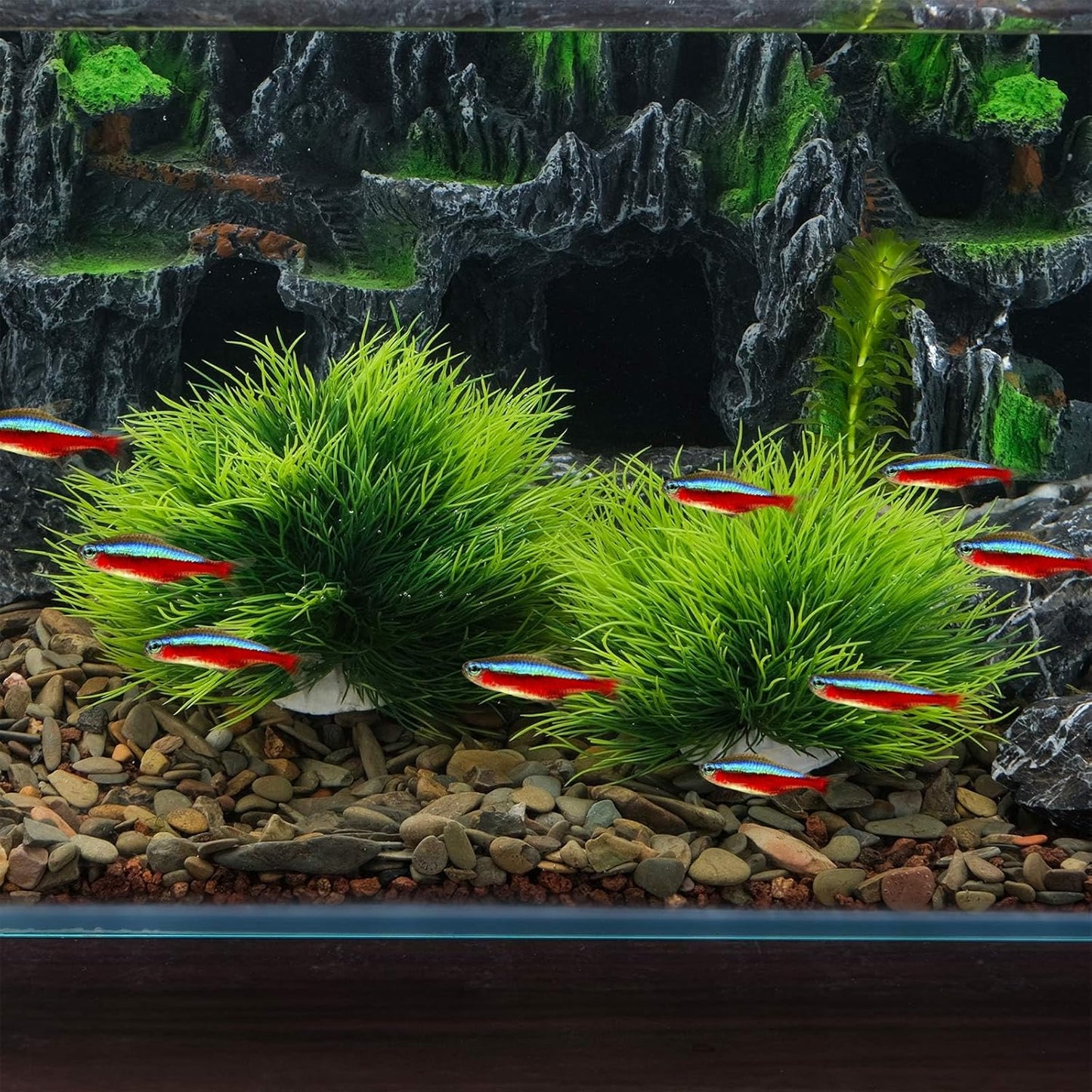 2pcs Artificial Aquarium Plants Decor Green Grass Plastic Hideout Waterscape Ornament Fish Tank Accessories for Turtle Betta Hides - Large