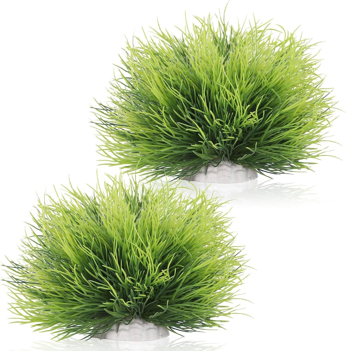 2pcs Artificial Aquarium Plants Decor Green Grass Plastic Hideout Waterscape Ornament Fish Tank Accessories for Turtle Betta Hides - Large