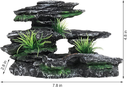 Aquarium Decor Mountain View Stone Ornament, Premium Landscape Fish Tank Decorations, Fish Tank Accessories, Ideal for Betta, Snails, Turtle, Hiding, Playing, Basking and Resting Spots