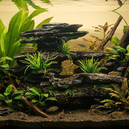 Aquarium Decor Mountain View Stone Ornament, Premium Landscape Fish Tank Decorations, Fish Tank Accessories, Ideal for Betta, Snails, Turtle, Hiding, Playing, Basking and Resting Spots