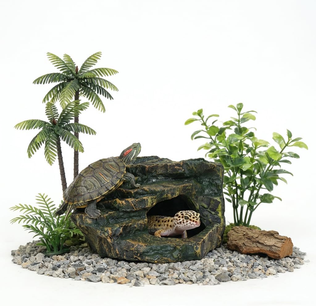 Aquarium Decor Mountain View Stone Ornament, Premium Landscape Fish Tank Decorations, Fish Tank Accessories, Ideal for Betta, Snails, Turtle, Hiding, Playing, Basking and Resting Spots