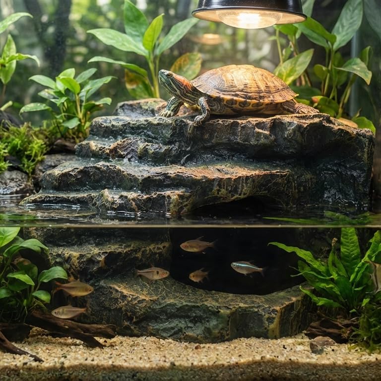 Aquarium Decor Mountain View Stone Ornament, Premium Landscape Fish Tank Decorations, Fish Tank Accessories, Ideal for Betta, Snails, Turtle, Hiding, Playing, Basking and Resting Spots