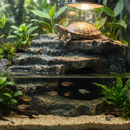 Aquarium Decor Mountain View Stone Ornament, Premium Landscape Fish Tank Decorations, Fish Tank Accessories, Ideal for Betta, Snails, Turtle, Hiding, Playing, Basking and Resting Spots
