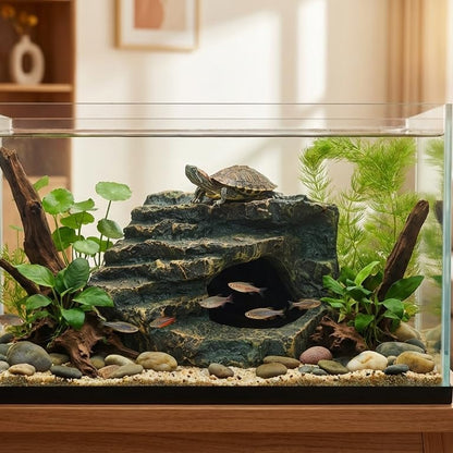 Aquarium Decor Mountain View Stone Ornament, Premium Landscape Fish Tank Decorations, Fish Tank Accessories, Ideal for Betta, Snails, Turtle, Hiding, Playing, Basking and Resting Spots
