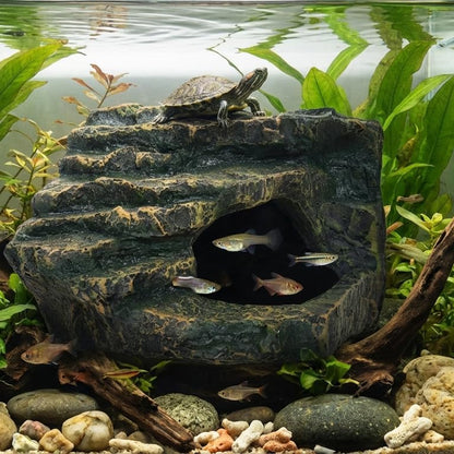 Aquarium Decor Mountain View Stone Ornament, Premium Landscape Fish Tank Decorations, Fish Tank Accessories, Ideal for Betta, Snails, Turtle, Hiding, Playing, Basking and Resting Spots