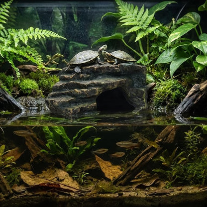 Aquarium Decor Mountain View Stone Ornament, Premium Landscape Fish Tank Decorations, Fish Tank Accessories, Ideal for Betta, Snails, Turtle, Hiding, Playing, Basking and Resting Spots