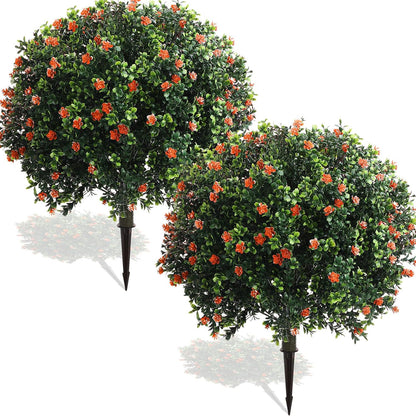 2 Pack Fall Topiary Boxwood Ball Tree 27", Orange, 27x18inch