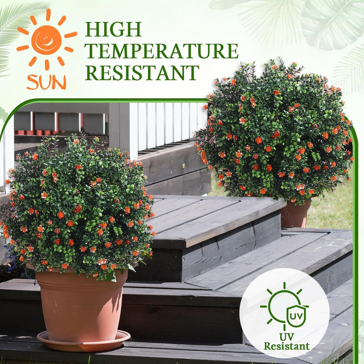 2 Pack Fall Topiary Boxwood Ball Tree 27", Orange, 27x18inch