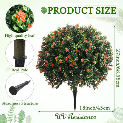2 Pack Fall Topiary Boxwood Ball Tree 27", Orange, 27x18inch