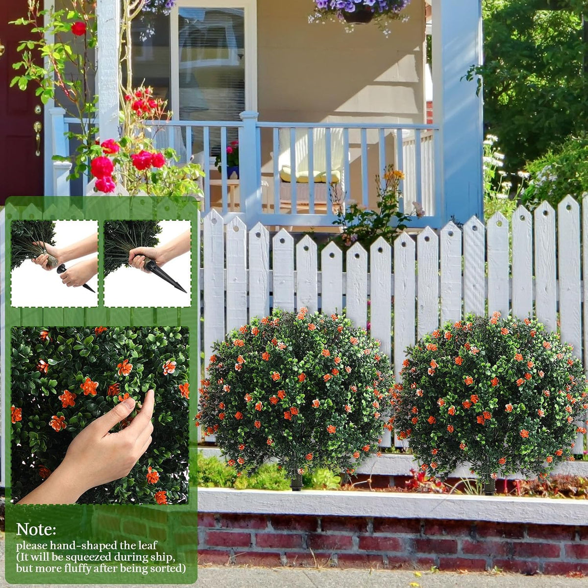 2 Pack Fall Topiary Boxwood Ball Tree 27", Orange, 27x18inch
