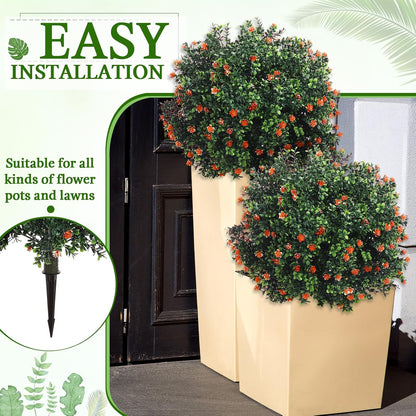 2 Pack Fall Topiary Boxwood Ball Tree 27", Orange, 27x18inch