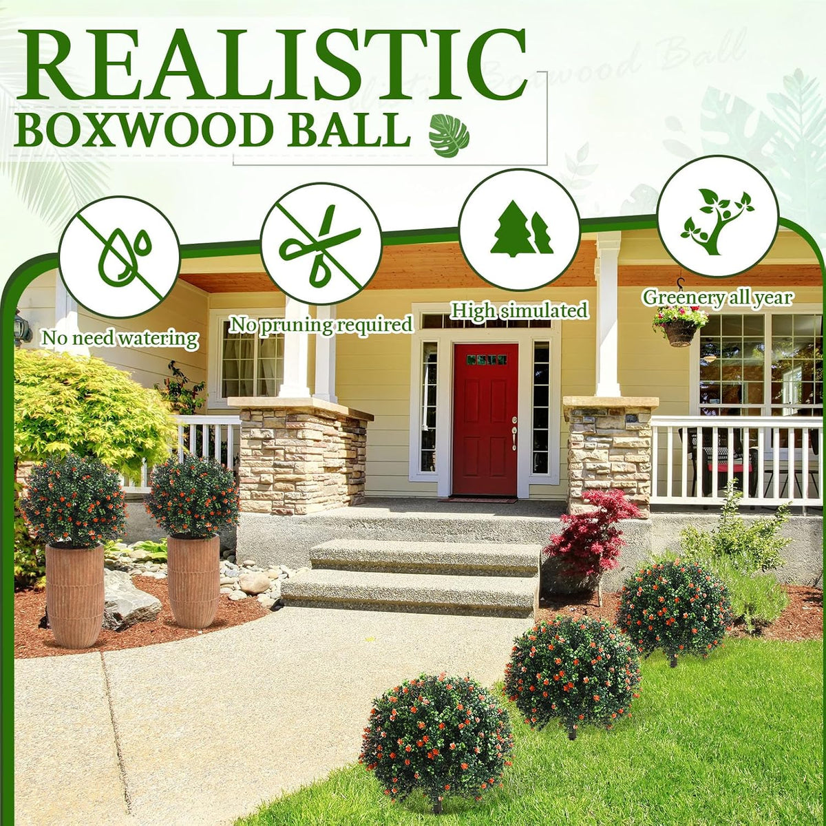 2 Pack Fall Topiary Boxwood Ball Tree 27", Orange, 27x18inch