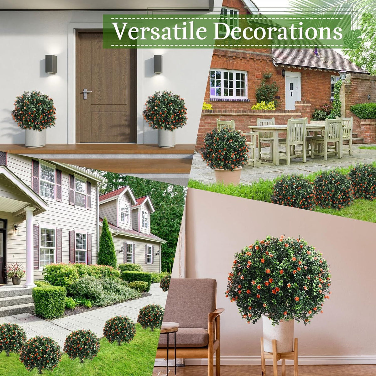 2 Pack Fall Topiary Boxwood Ball Tree 27", Orange, 27x18inch