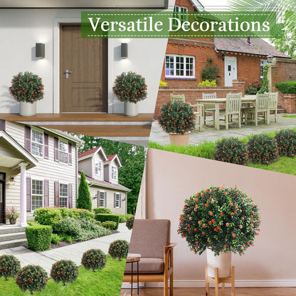 2 Pack Fall Topiary Boxwood Ball Tree 27", Orange, 27x18inch