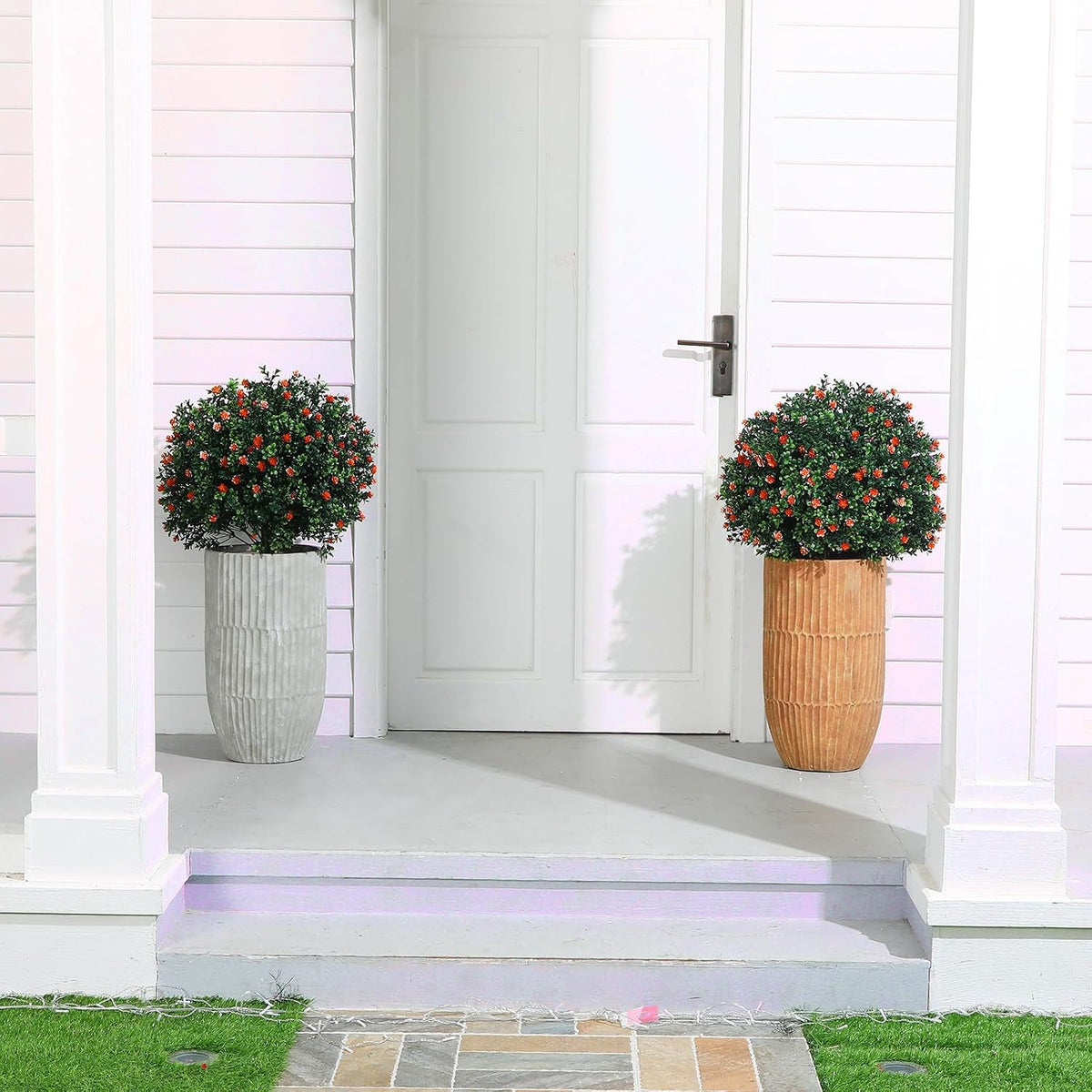 2 Pack Fall Topiary Boxwood Ball Tree 27", Orange, 27x18inch