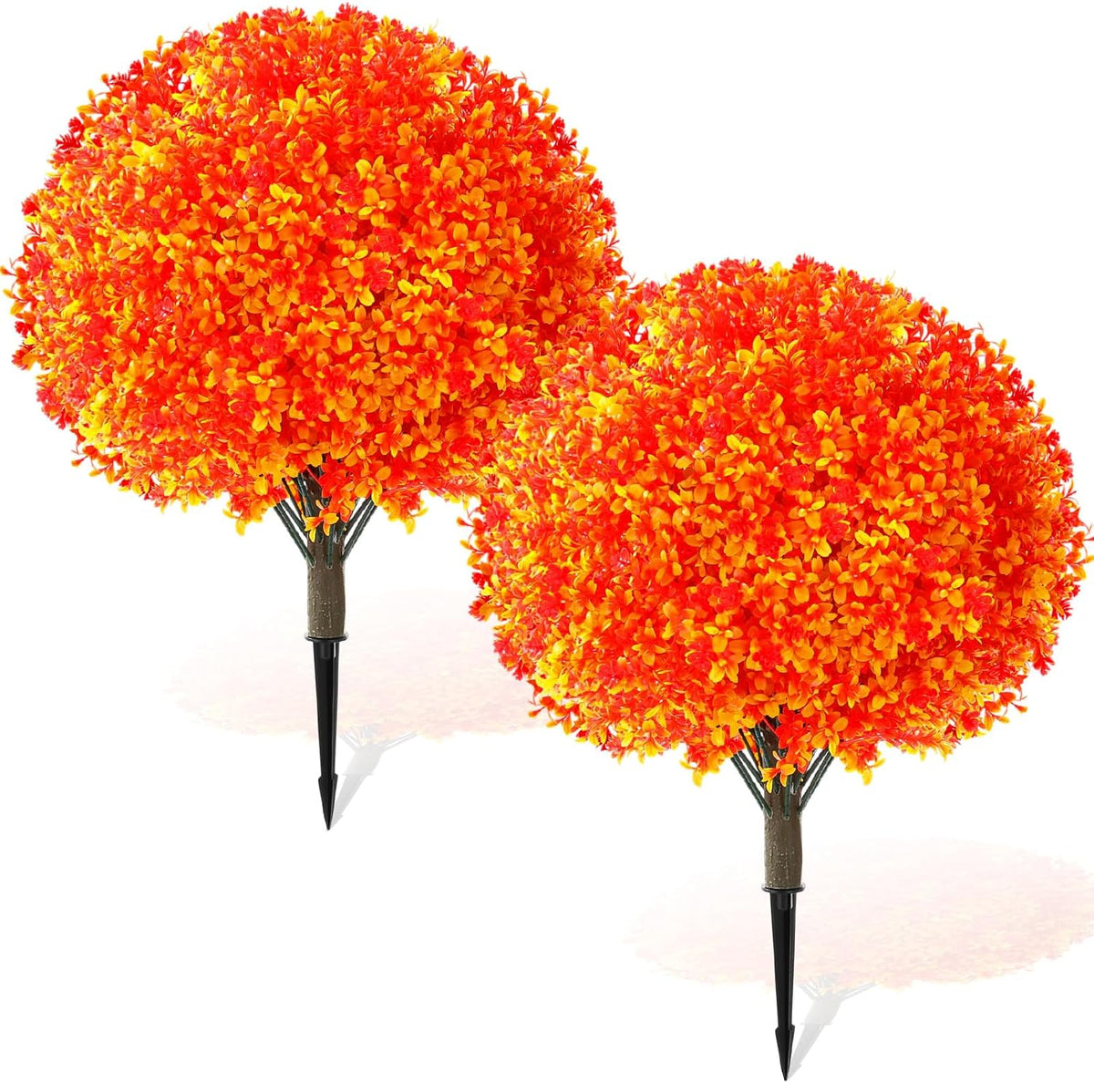 2 Pack Fall Topiary Boxwood Ball Tree 27", Orange, 27x18inch