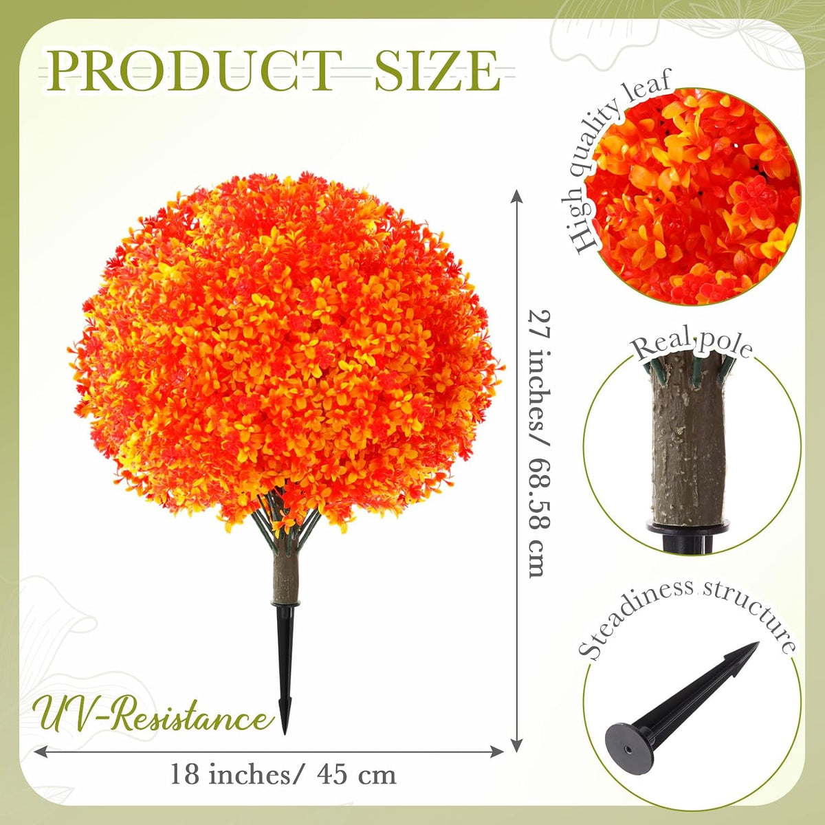 2 Pack Fall Topiary Boxwood Ball Tree 27", Orange, 27x18inch
