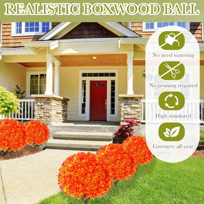 2 Pack Fall Topiary Boxwood Ball Tree 27", Orange, 27x18inch
