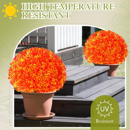 2 Pack Fall Topiary Boxwood Ball Tree 27", Orange, 27x18inch